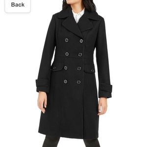 Kenneth Cole New York Womens Double-Breasted Contrast-Piping Peacoat NWT